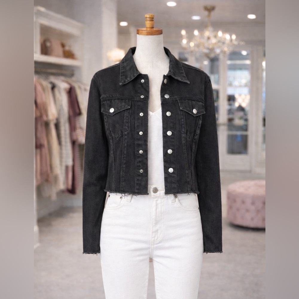 RES Denim “Thunder” Frayed Cropped Denim Jacket